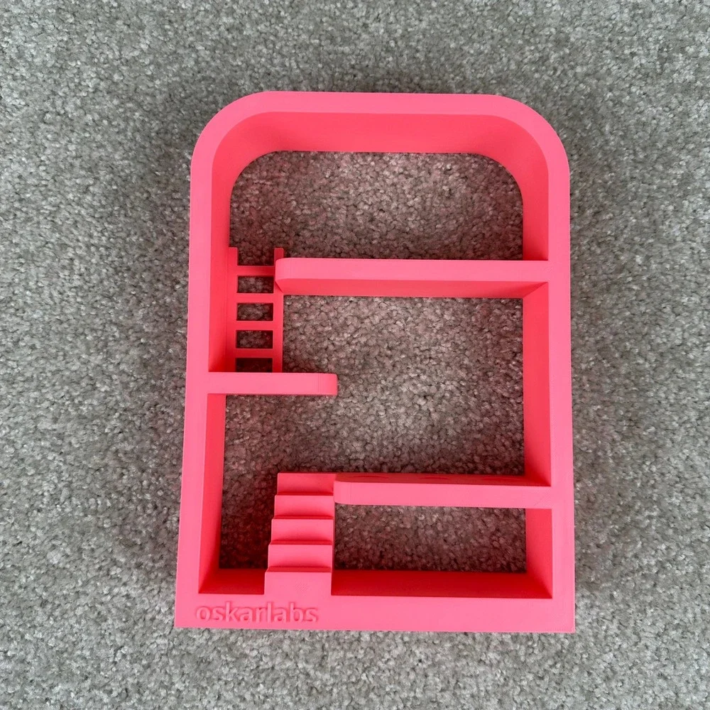 Floating Wall Shelf Neon Pink 3D Printed Stairs Trinket Shelf Whimsical Decor